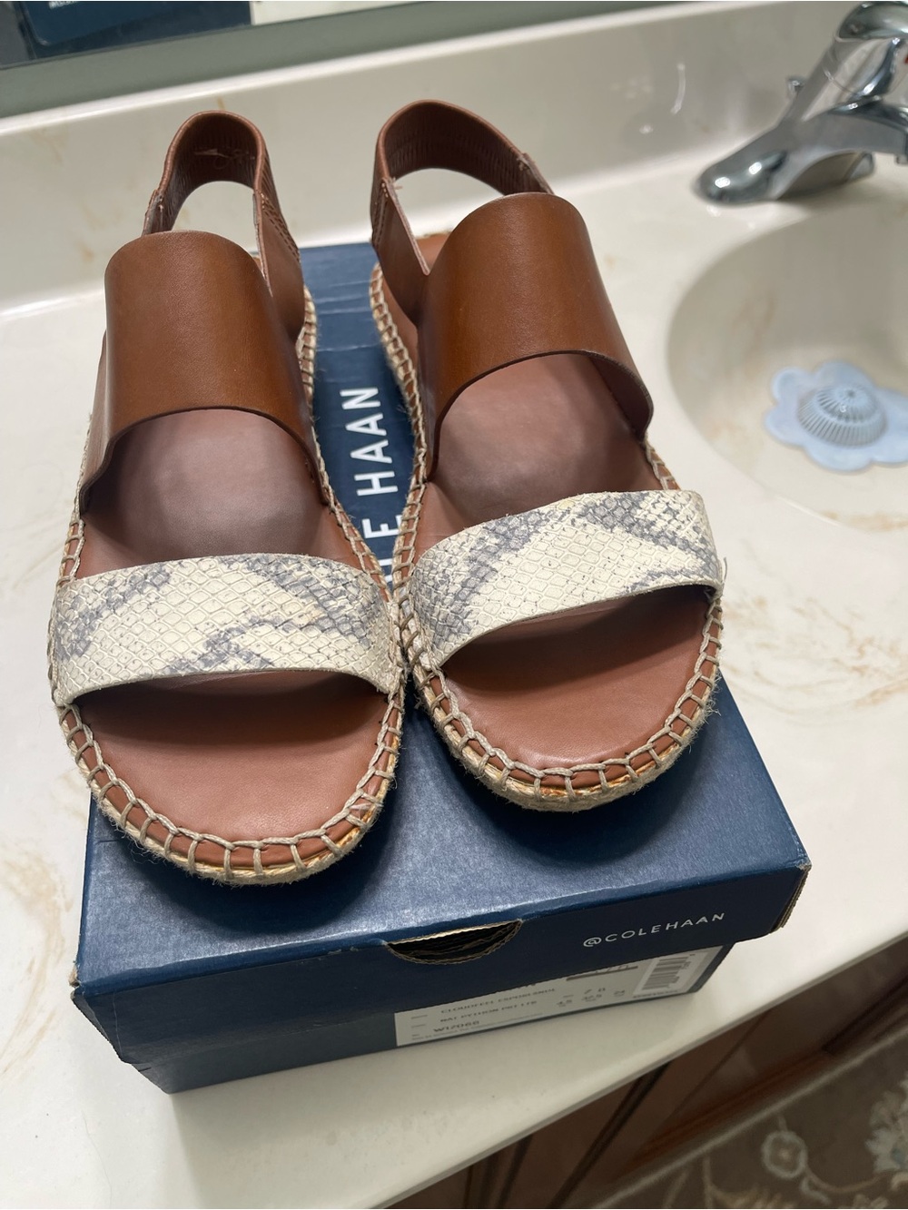 Cole Haan Cloudfeel Pecan and Cream Snakeskin Leather Espadrille Sandals ~Size 7 - Picture 3 of 8